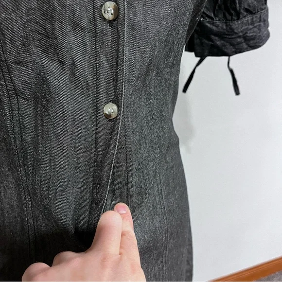 Button down short sleeve denim light charcoal color dress - Picture 6 of 14